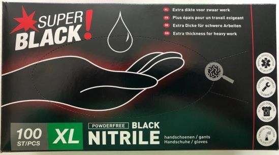 GANTS NITRILE NON POUDRES SUPER BLACK BOITE DE 100 T.L