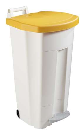 Image de ROS POUBELLE MOBILE A PEDALE BOOGY BLANC COUV JAUNE 90L