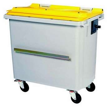 Image de CONTENEUR 660 L GRIS/JAUNE 4 ROUES AVEC BARRE VENTRALE